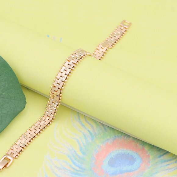 "Elegant Rose Gold Chain Bracelet with Textured Brick Pattern, XPBL1128 - Picture 6 of 12